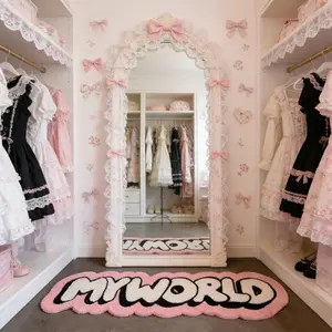 Wave Edge Myworld Letter Carpet, Anti-Slip Dessert Shop Bar Mat, Lolita Style Lolita Theme Entrance Decorative Rug, High Stretch High Elasticity Easy Clean Easy Cleaning Plush Pad, Decorative Area Rug