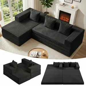 Winzoo Folding  Modular Sectional Couch Bed,Boneless Oversized Sleeper Sofa Convertible Cloud Couch Corduroy Futon for Living Room Small Spaces Apartment,No Assembly
