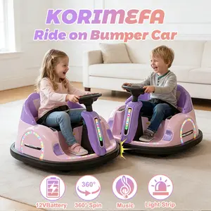 KORIMEFA 【Summervibes】12V Electric Ride on Bumper Car Toys 360° Spinning Bumping Toy Gifts Cars, Music Play, Lights for Kids