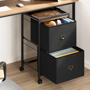 【Christmas Gift】Compact 3 Drawer Mobile Filing Cabinet Stylish Fabric Storage Solution Legs for Bedroom Wheels Black Double Drawer Large