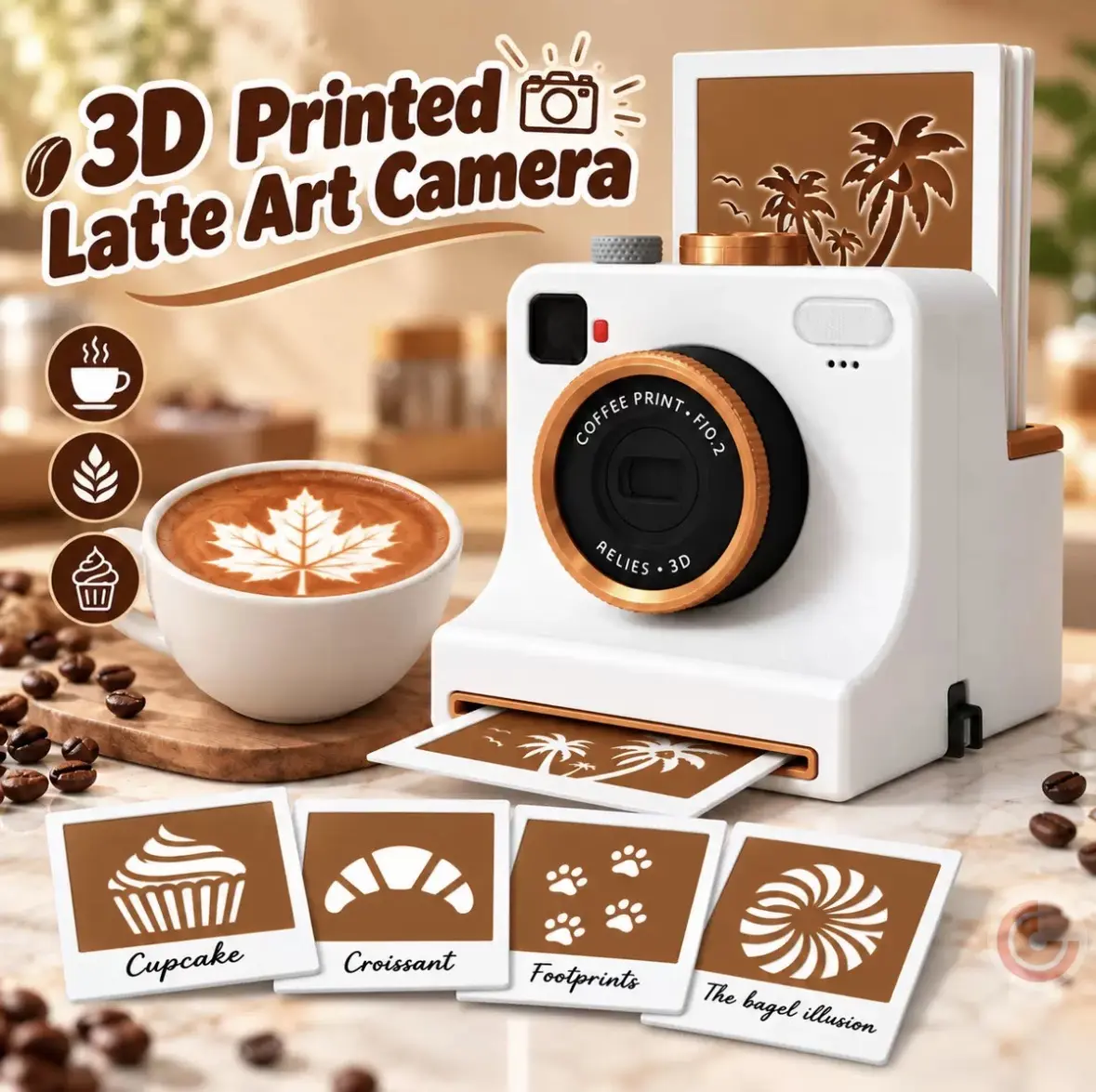 Latte Art Printer – Coffee Stencil Decorating Machine with Reusable Stencils for Coffee, Desserts & Toast