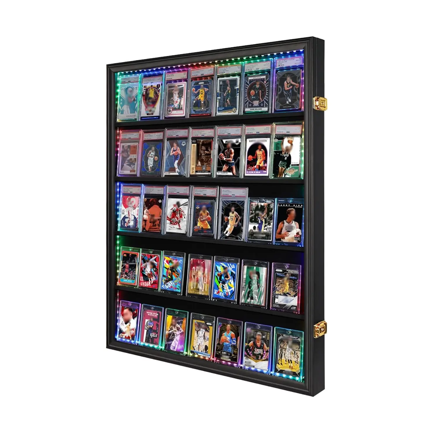 35 Graded Sports Card Display Frame - Holds Sport Cards with UV Protection Clear View Lockable Wall Cabinet for Football Basketball Trading Card -LED