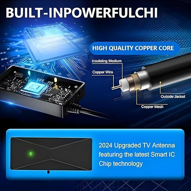 Indoor HDTV Antenna with 3M-Stick Base Long Range Amplified TV Antenna with Signal Booster for Free Local Channels Signal Reception May Vary by Area & Strength