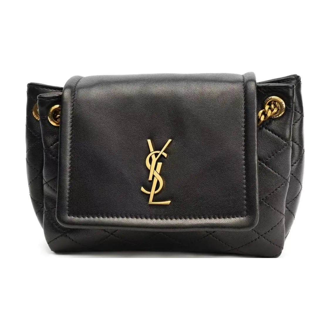 Pre-owned Yves Saint Laurent Yves SAINT LAURENT, Black Quilted Lambskin Leather Crossbody Bag, Mini Size