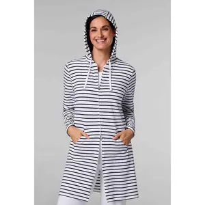 Women's Cabana Long Zip-Up Hoodie | White/Navy Stripe