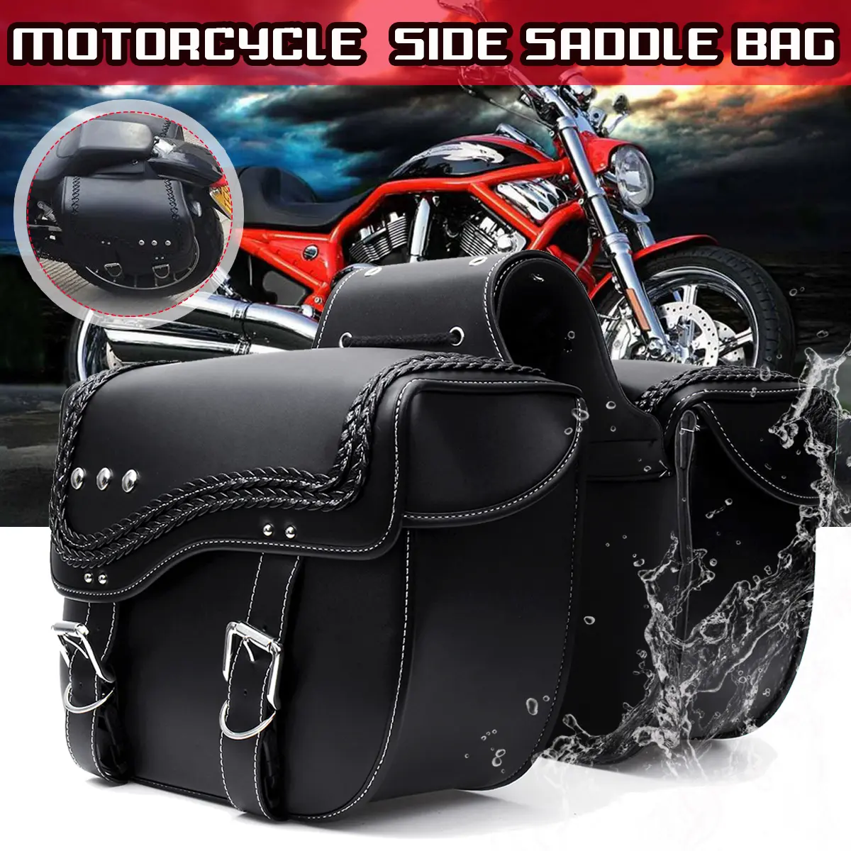 2-Pack Universal PU Leather Motorcycle Saddlebags - All Weather Proof Side Bags with Tool Storage & Spacious Space, Motorcycle Accessories Luggage Paniers