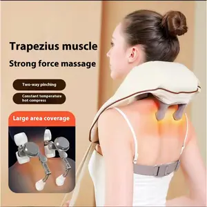 Neck massager imitates manual trapezius muscle shoulder and neck massager, kneading and hot pressing massage shawl, acupoint massage back and neck massager, shoulder and leg muscle pain relief deep tissue 3D kneading for comfortable daily use Cordless