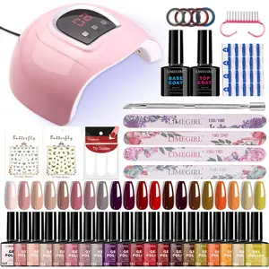 Limegirl Gel Nail Polish Set Soak Off UV Gel Lamp, 20 Color Gel Nail Polish Set Basic Glitter Top Coated Nail Polish Tools Nail Art Manicure Nail Polish Set for Women Nail Supplies