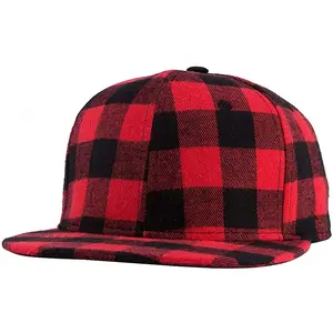 Flannel Plaid Style Hat, Flat Top Baseball Cap