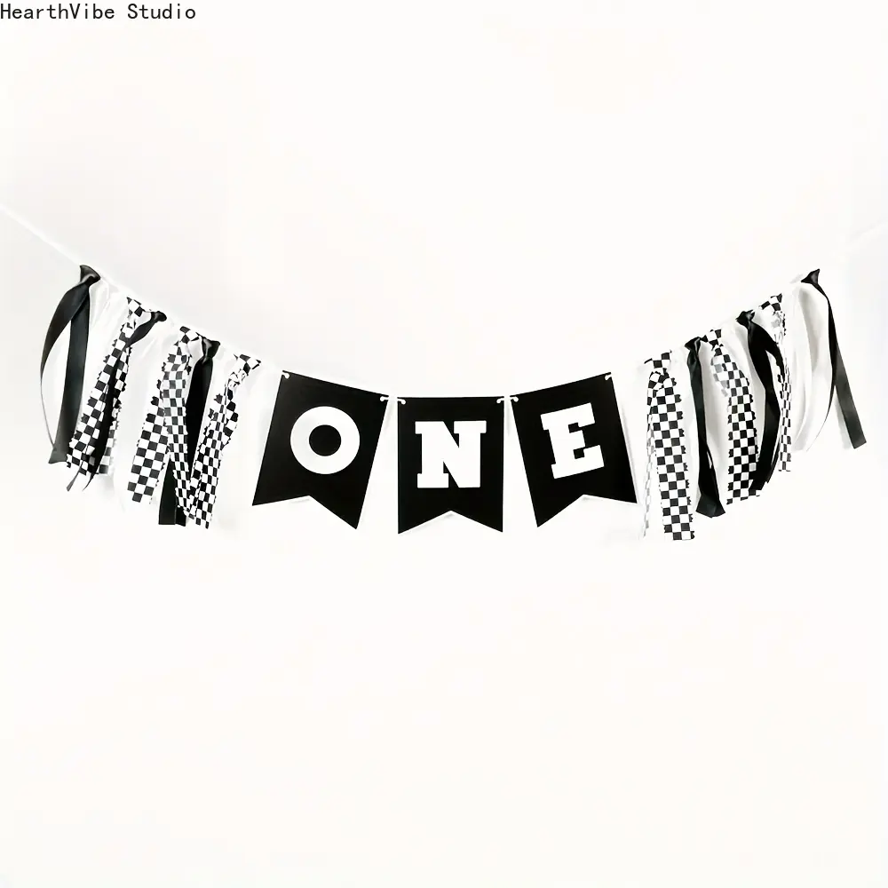 Race Car Birthday Highchair Banner - Black White Race Car Birthday Decorations, Birthday Race Car Banner, Birthday Photo Prop Cars Theme Race Car Birthday Party Decorations Black And White Racing Banner Party Suppliesdecorations