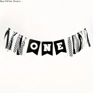 Race Car Birthday Highchair Banner - Black White Race Car Birthday Decorations, Birthday Race Car Banner, Birthday Photo Prop Cars Theme Race Car Birthday Party Decorations Black And White Racing Banner Party Suppliesdecorations