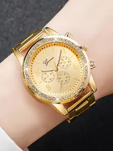 Women's Elegant Rhinestone Decorated Quartz Watch, Fashionable Round Dial Watch for Women & Girls, Trendy All-match & Exquisite Watch for Birthday Gift without Box, Rhinestone Wrist Watch, Fashionable Wristwatch