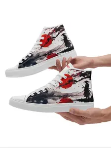 Men's Samurai Print Lace Up Front Sneakers, Casual Comfortable Breathable Sports Running Shoes, Couple Male All-match Round Toe Shoes for Daily Wear, Closed