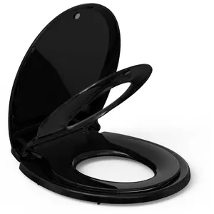 GARVEE 17” Toddler Toilet Seat with Soft-Close Hinges and Built-In Potty Seat, Durable PP Material, Easy to Install for Home Family Bathroom, Black Toilet Seat Cover