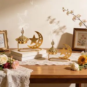 Moon Star Incense Burner Stand, Home Decor Ornament, Ramadan Metal Craft, Suitable for Desktop, Living Room, Dining Room, Lounge Decoration, Scented Home Fragrance