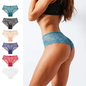 Women's 6-Piece Assorted Color Contrast Lace Lingerie Panty Set - Mid-Rise Floral Stretchy Breathable Mesh Fabric Bikini Briefs, Bow Decor, Healthy Gusset, Everyday Underwear, Spring Wear