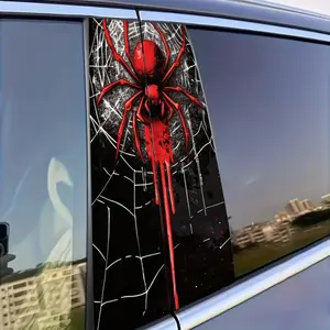Red Spider Web Blood Drip Car Pillar Decal - 2026 Trending Dark Cool Car Decor, Waterproof Vinyl Perfect for SUV & Sedan