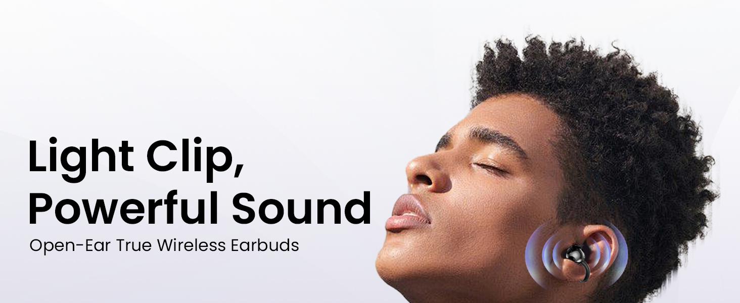 Clip on Earbuds,Open Ear Earbuds Wireless Bluetooth 5.4, Lightweight Open Ear Headphones with Mic 58H Battery,Waterproof,for Sports, Running, Small Ears & Glasses Wearers,Workouts