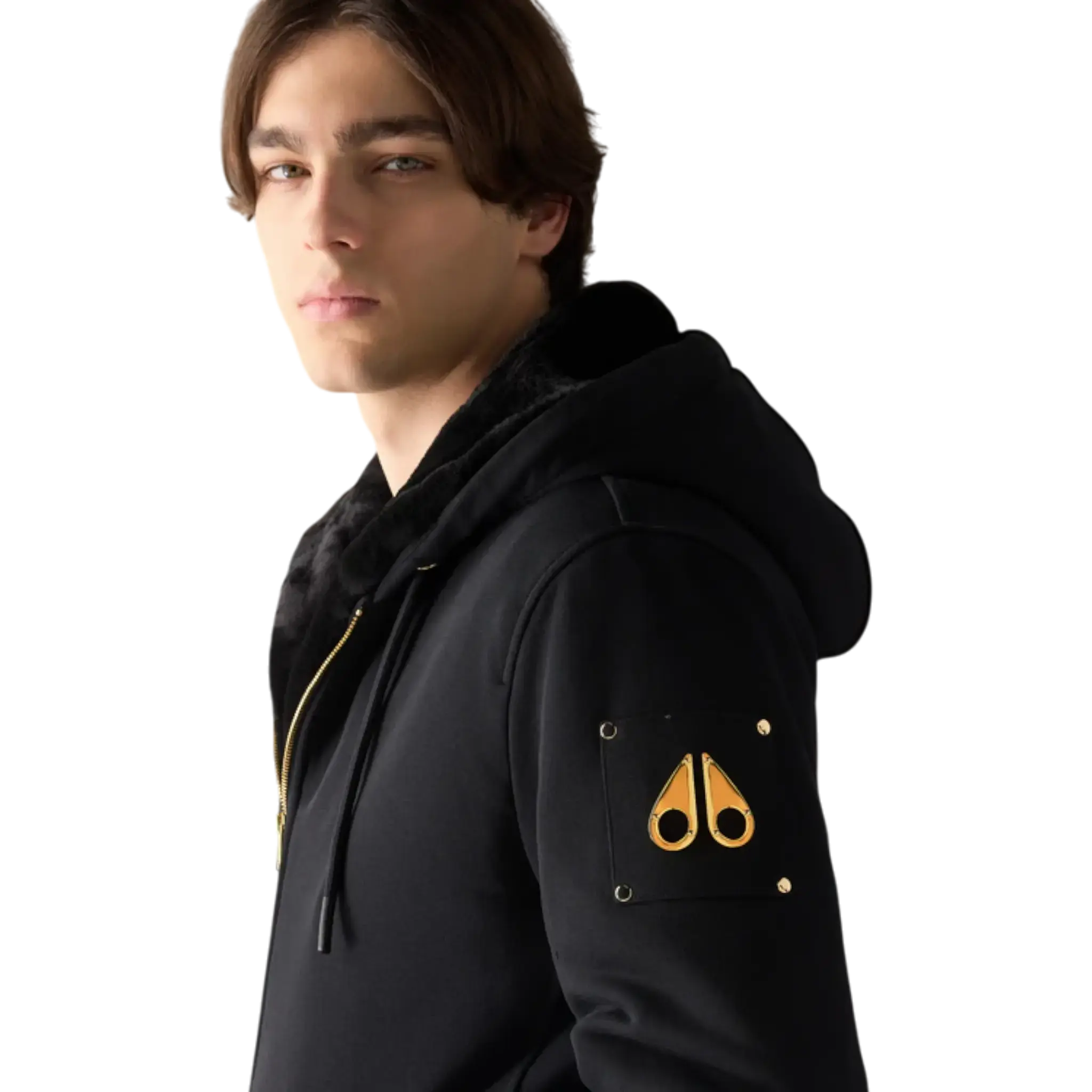 Moose Knuckles Classic Bunny Zip-Up Hoodie in Black/Black Fur | Men's