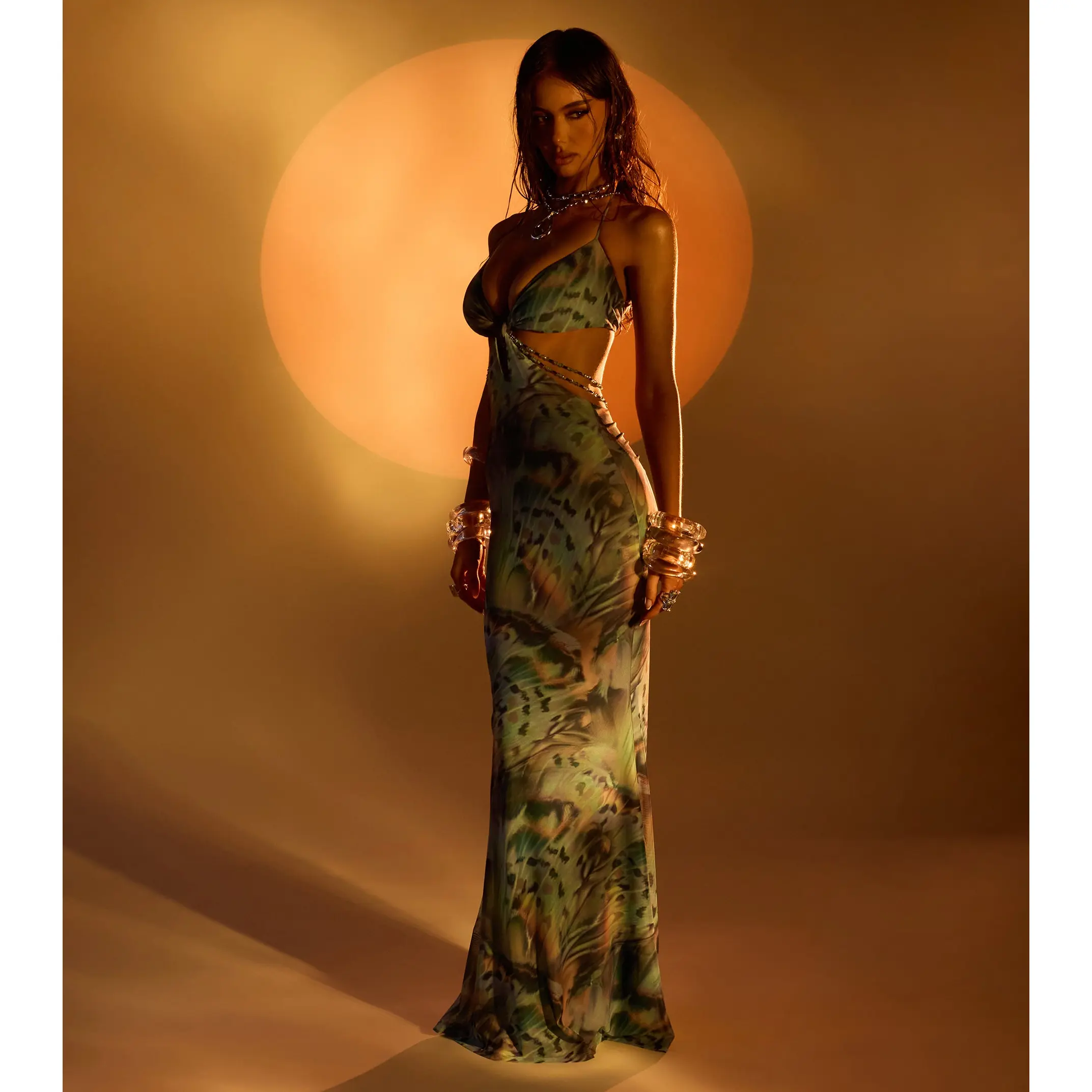 Angelique Abstract Print Mermaid Formal Dress