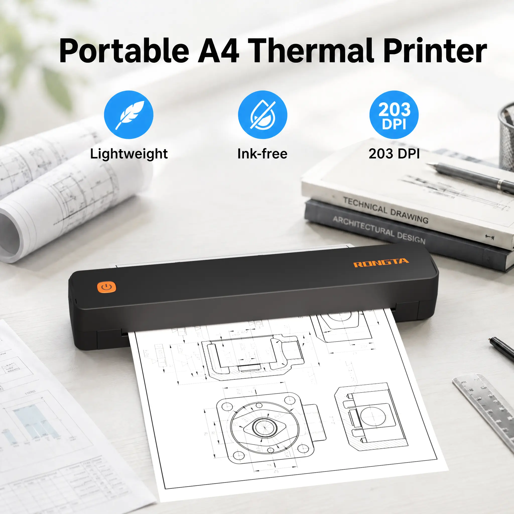 RONGTA F11B Inkless Thermal Portable Label Printer, Compact Wireless Bluetooth Pocket Printer with Batteries, for Home & Office Use, Compatible with iOS, Android & Laptop, Supports A4 Paper, Ink-Free