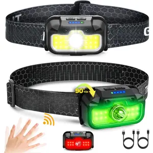 2 Pack Headlamp Rechargeable, 1300 Lumen Lightweight Bright with White Green Red Headlamp Flashlight, Waterproof Head Lamp,14 Modes for Outdoor Camping Running Cycling