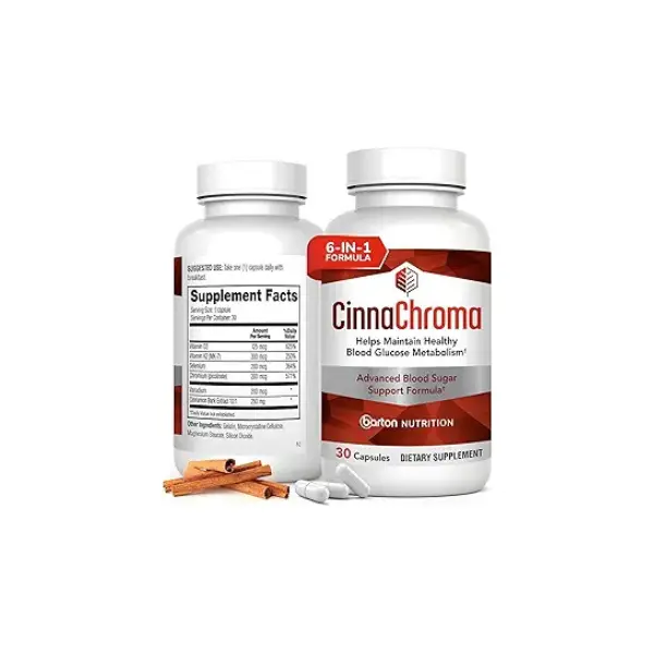CinnaChroma Daily Sugar Blocker Capsules with Vitamin K2 Selenium & Vanadium for Healthy Blood Glucose Metabolism 30 Capsules - Healthcare