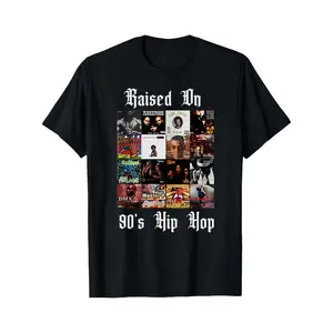 Raised Up 90s Hip Hop Album Cover Collage Black T-Shirt For Men And Women Streetwear Fashion Music Lovers Casual Wear Party Outfit
