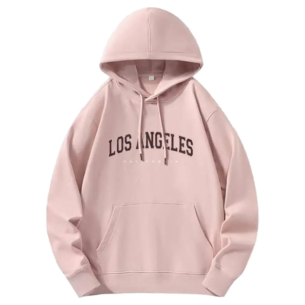Women's Comfy Oversized Queen Hoodie - Sunland "Los Angeles" Pattern, Fleece Fabric, Long Sleeves, Kangaroo Pocket, Ribbed Details, Bohemian Matching Jeans-Friendly 2025 Fall Winter Everyday Pullover Top, Soft