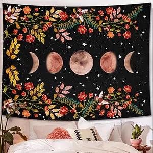 Moon Phase Garden Tapestry - Perfect Decor for Your Home Flower Print