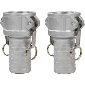 2 PCS Aluminum 2 inch Cam lock Fittings (Part C), Cam and Groove Hose Fitting Part C 2" Female Coupling x 2" Multi-serrated Hose Shank With Camlock coupling Gasket Inside.