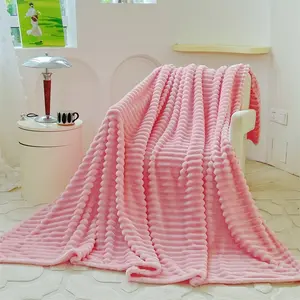 Plush Rabbit Fur Throw Blanket, Soft & Cozy Striped Design, Perfect for Home Decor, Ideal Gift for All Seasons, Fluffy Blanket