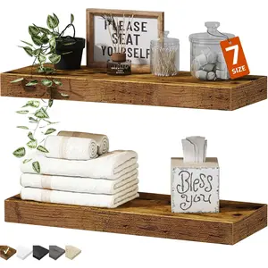Bathroom Floating Shelves for Wall - 15.7" Wall Mounted Shelf Over Toilet Farmhouse Home Decor Display Bookshelf Small 15.7 x 6.7 inch Set of 2, Rustic Brown, Wall Mounted Organizer
