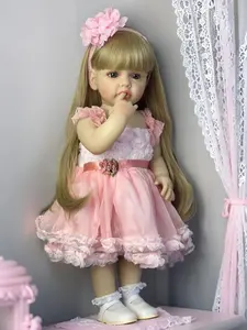 22 Inch Full Vinyl Reborn Girl Doll Blonde Gauze Skirt Lifelike Baby Dolls Realistic Blue Eyes Lovely Birthday Gifts For Kids Doll Collector