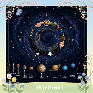 Celestial Zodiac Charm Crystal Bracelet with 9 Planets & 12 Signs | Universe Solar System Natural Stones | Unisex Spiritual Protection Healing Jewelry | Meaningful Gift for Christmas, Birthday, Thanksgiving for Her/Him