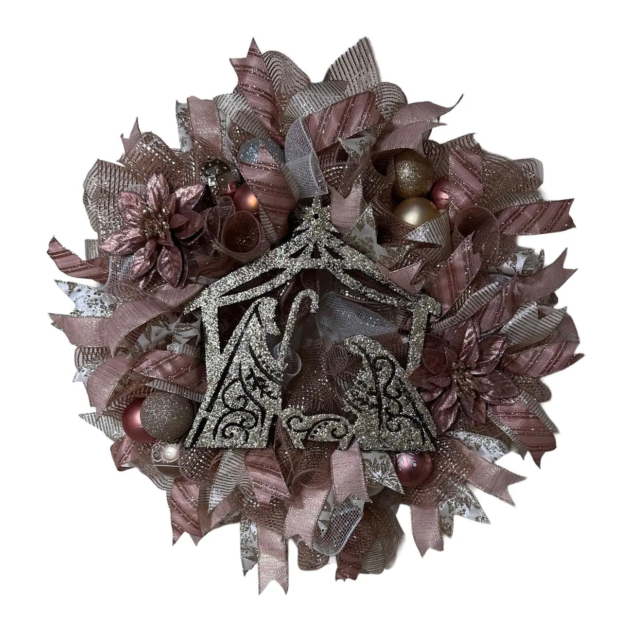 Rose Gold & Champagne Nativity Wreath