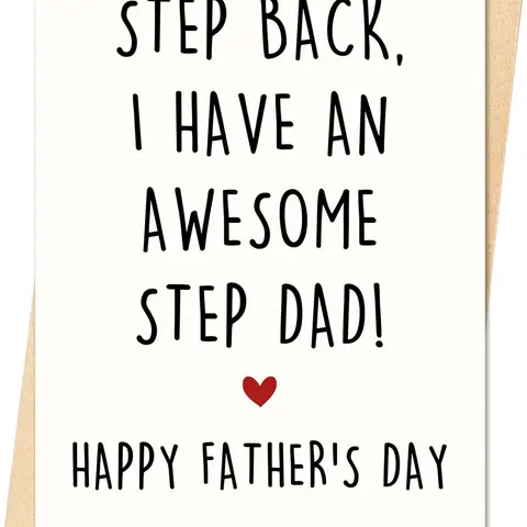 Father's Day Appreciation Greeting Card for Stepdad - 300gsm Luxury Eco Linen Recycled Paper Card, 7x5 in Half Blank, Office Stationery Supply with Envelope
