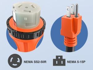 Nilight RV Locking Adapter Cord 15 Amp to 50 Amp Pure Copper Heavy Duty 10 Gauge Wire ETL Listed 5-15P to SS2-50R 15M/50F Weatherproof Cord for RV Camper Caravan Van Trailer