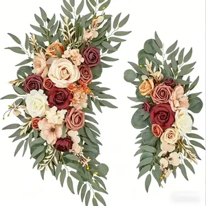 Burgundy Eucalyptus Leaf Floral Arrangement, Outdoor Wedding Reception Decor, Rustic Style Centerpiece, Elegant Event Decoration