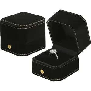 Luxury Velvet Octagonal Ring Box, Women's Jewelry Storage Case, Home Organiser – Ideal for Proposal, Engagement Gifting (Black)