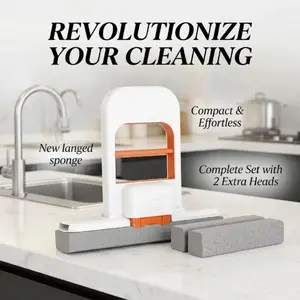 Hands-Free Self-Squeezing Mini Mop, Portable Sponge Mop with 2 Refills, No-Touch Cleaning for Kitchen Countertop, Pet Mess, Bathroom, Small Spaces