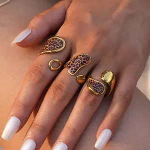 luck jewelry Leopard Print Geometric Open Ring for Women | Stainless Steel | Bold Statement  | Minimal Edgy Style