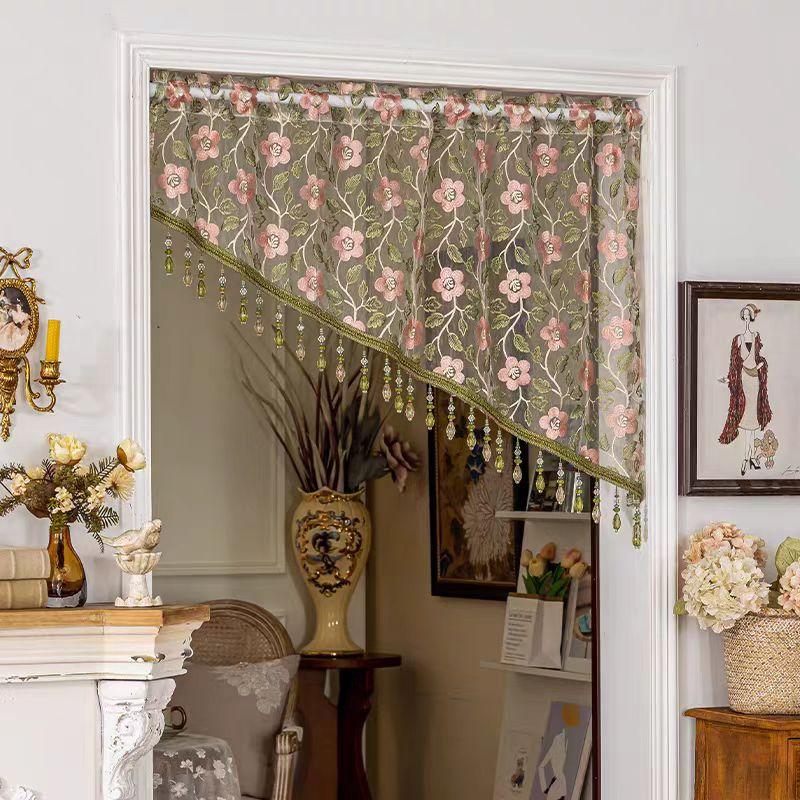 Bohemian Unisex Sheer Lace Home Decoration Curtain - Beaded Fringe Window Hanging, Light Privacy Room Divider Curtain for Bedrooms, Renters, Bead Curtains