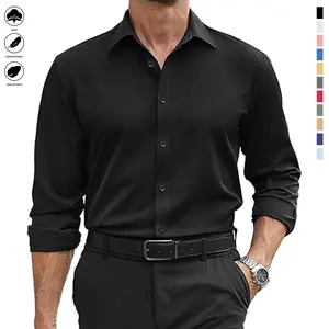 Lightweight & Stretch - Men’s Slim Fit Long Sleeve Shirt, Casual Business Button-Front Shirt, Suitable for Semi-Formal and Business-Casual Occasions, Men’s Formal Inner Layering Shirt, Solid Color Pointed Collar Button-Front Long Sleeve Shirt, Men’s Cloth