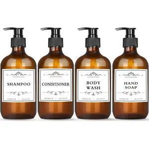 4 Pack 16.9 Oz Shampoo and Conditioner Hand Soap Dispenser Refillable Pump Bottles with  Labels ()