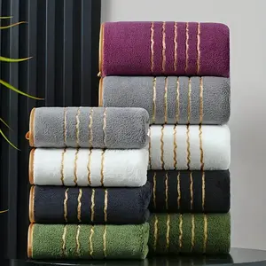 2-Piece Modern Striped Bath Towel and Hand Towel Set, Highly Absorbent, 70 * 140cm/27.5 * 55 Inch + 35 * 75cm/13.33 * 29.01 Inch Towelette, Perfect for Bathroom, Gym, Party, Gift, Holiday and Hotel, Hand Towel, Face Cloth, Premium Bath Towels
