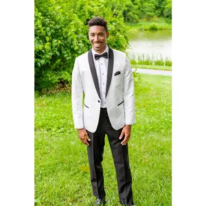 "Aries" White Paisley Black Lapel Shawl Tuxedo Jacket (Separates)