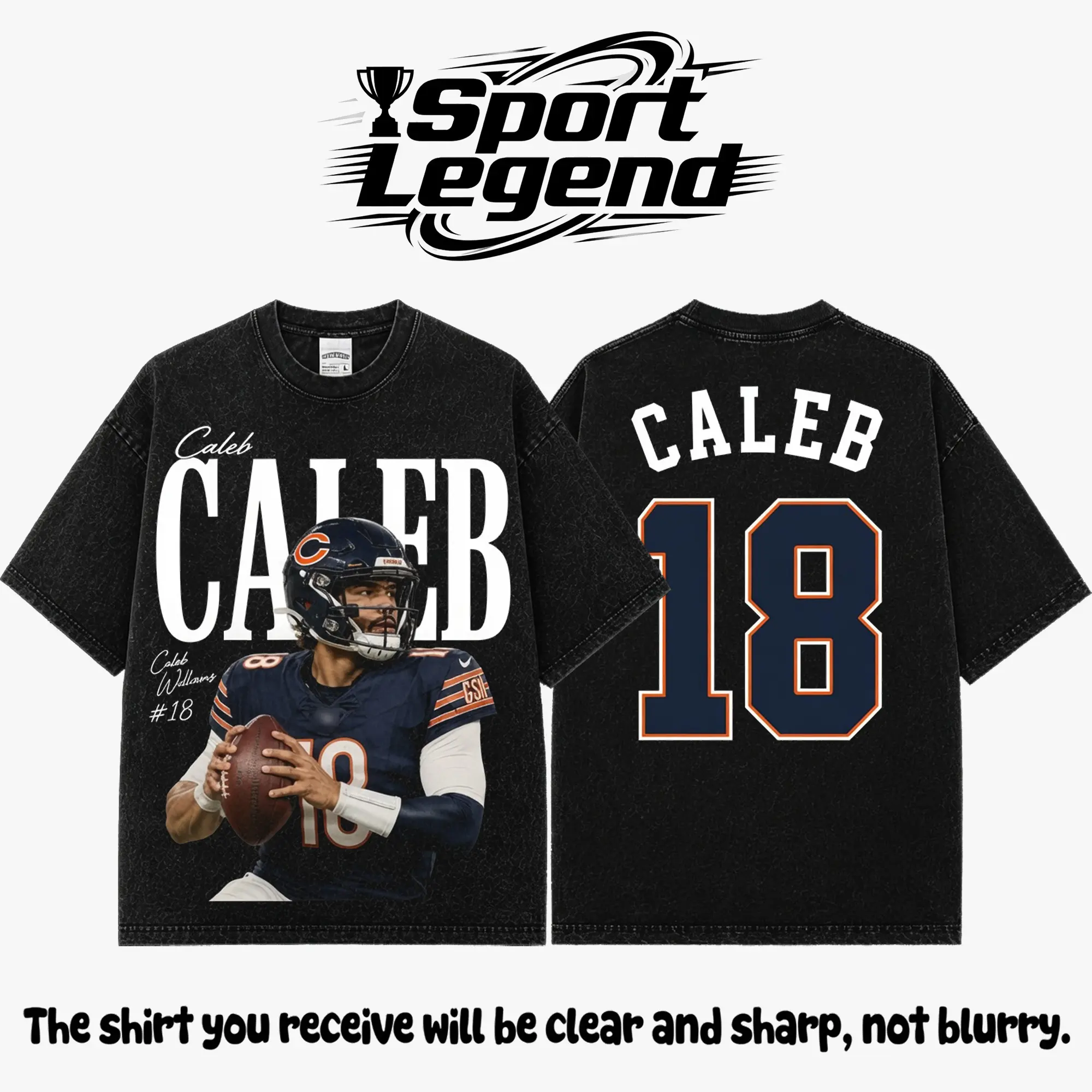 [Sale Up To 50%] Unisex Caleb Williams #18 Premium Acid Washed Cotton T-Shirt, Chicago Football Fan Graphic Tee, Vintage Game Day Shirt, Heavyweight Washed Tee, Unisex Football Apparel Gift