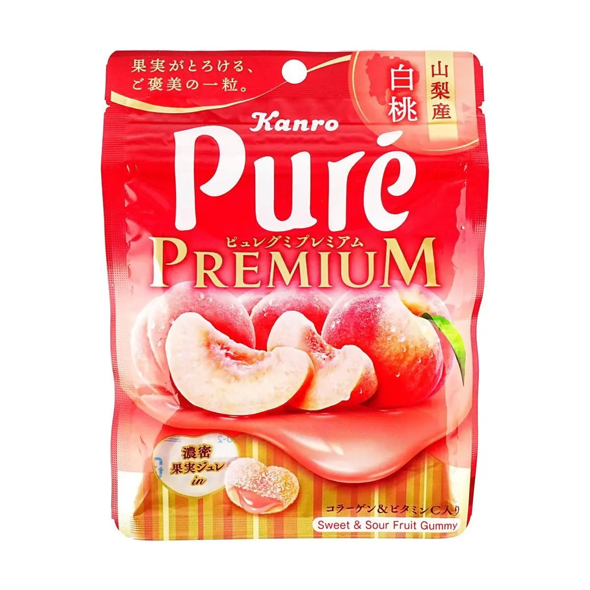 KANRO Pure Heart Peach Gummy Candy - IVE Wonyoung's Favorite Japanese Soft Candy, 54g, Real Fruit Pulp, Heart-Shaped, Top Seller