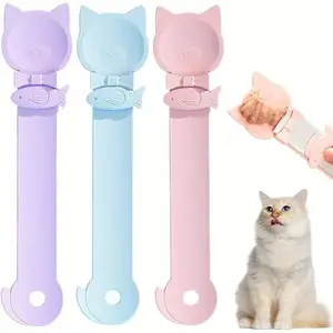 Cat Head Design Food Dispenser Feeder Spoon, 3 CountLong Handle Licking Food Feeding Spoon, Cat FoodFeeding Supplies for Daily Use